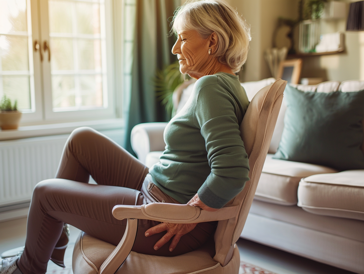 Lifestyle image representing sciatica symptoms and discomfort while sitting